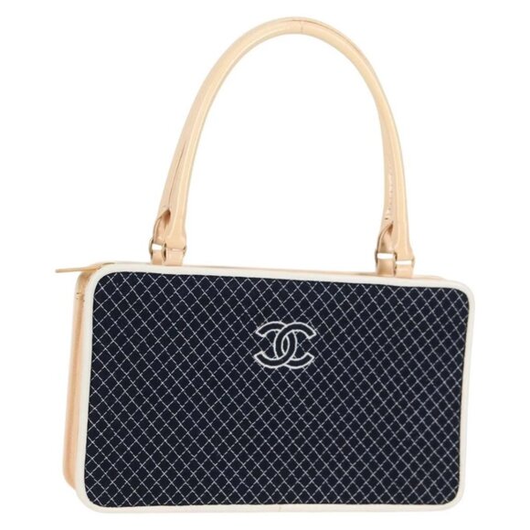 CHANEL Hand Bag Cotton Navy CC Auth 135350V - Picture 1 of 16